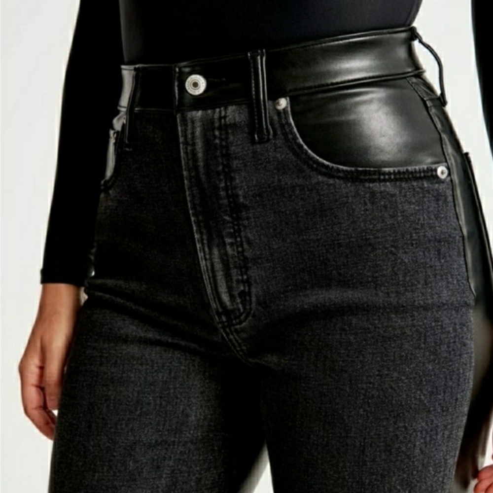 Abercrombie & Fitch High-Rise Black Jeans with Faux-Leather Trim